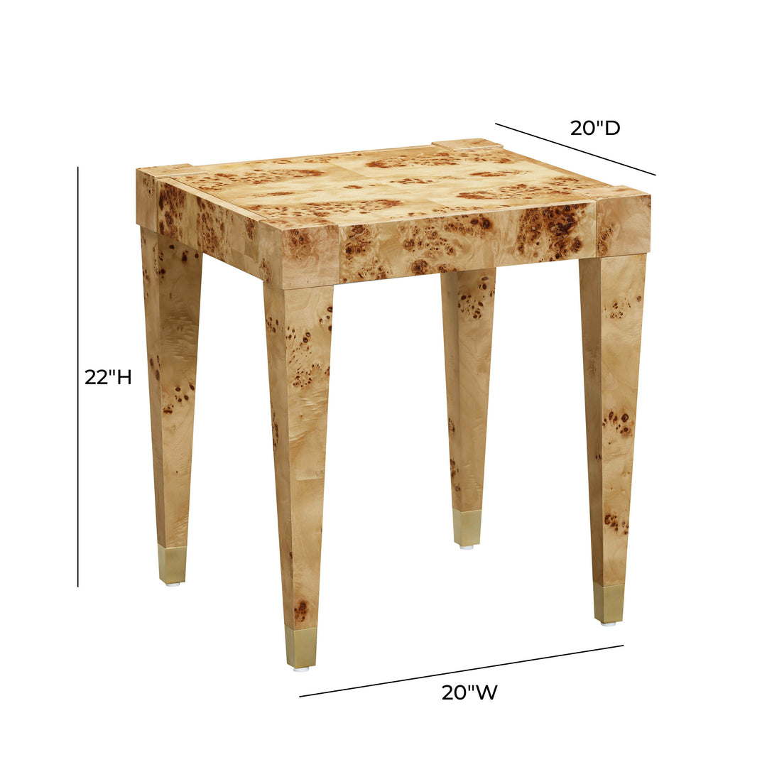 Mesa lateral natural de madera de acacia con acentos en latón Nobad dimensiones.