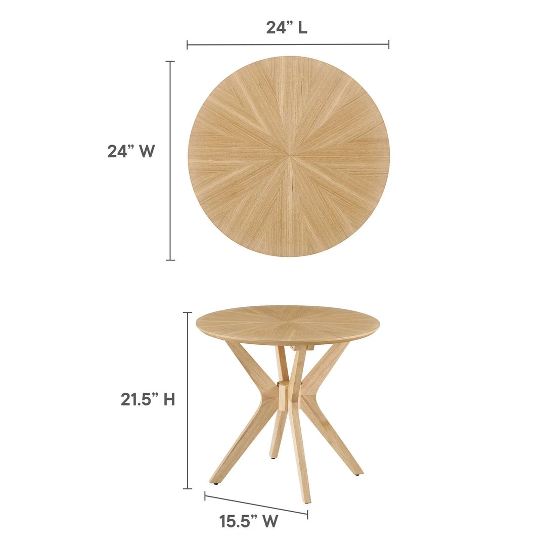 Mesa lateral redonda de chapa de roble 24” Harper dimensiones.