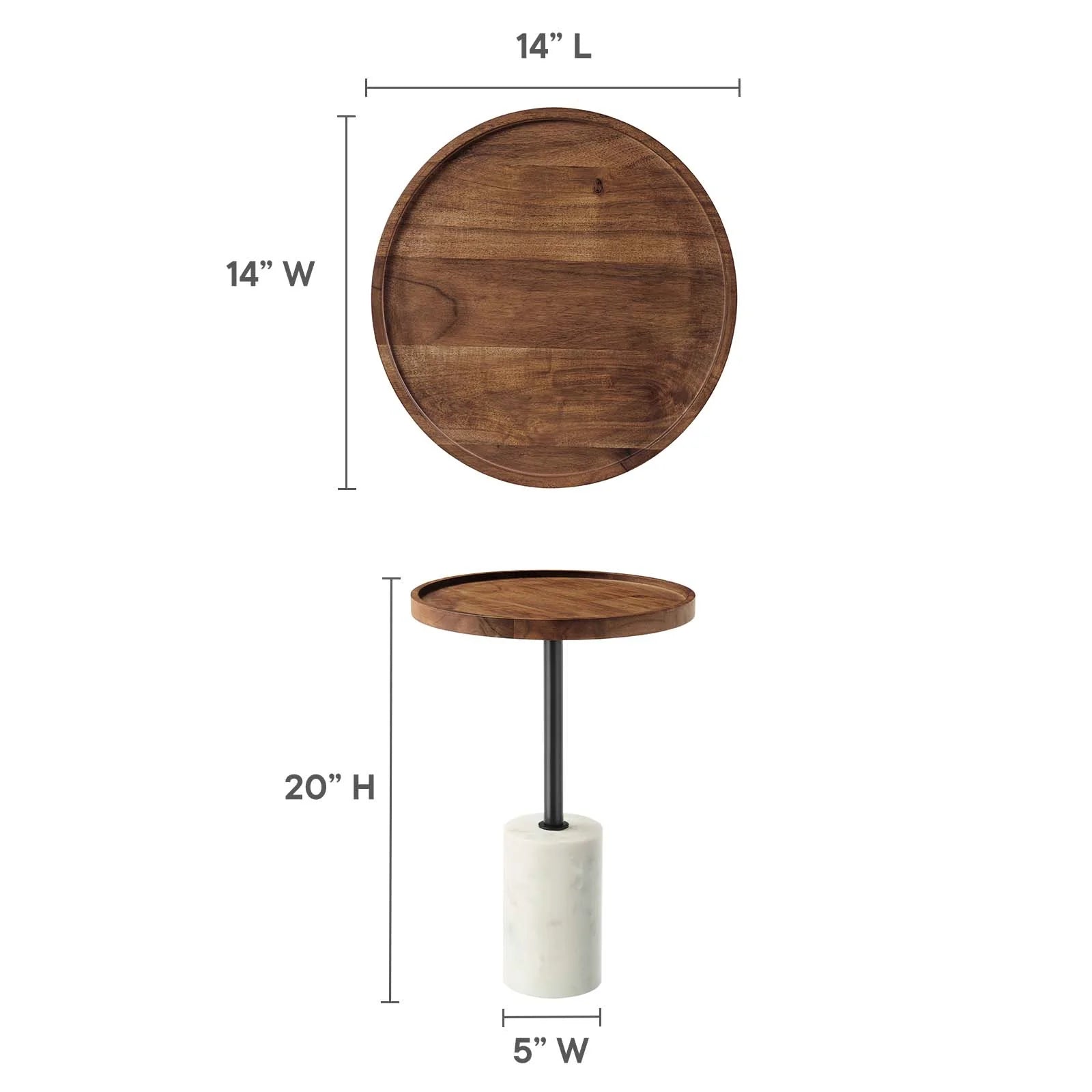 Mesa lateral redonda de madera de Acacia café Epira dimensiones.