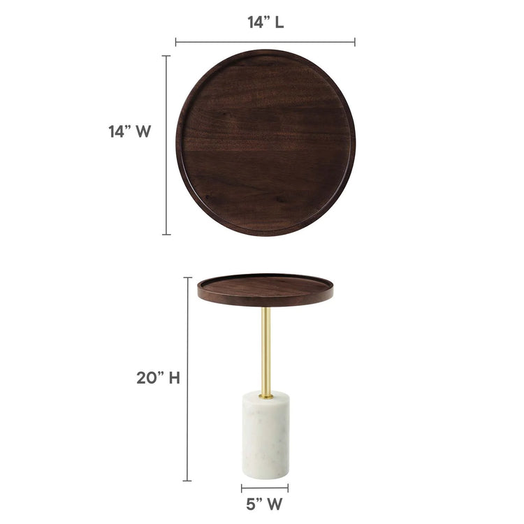 Mesa lateral redonda de madera de Acacia oscura Epira dimensiones.