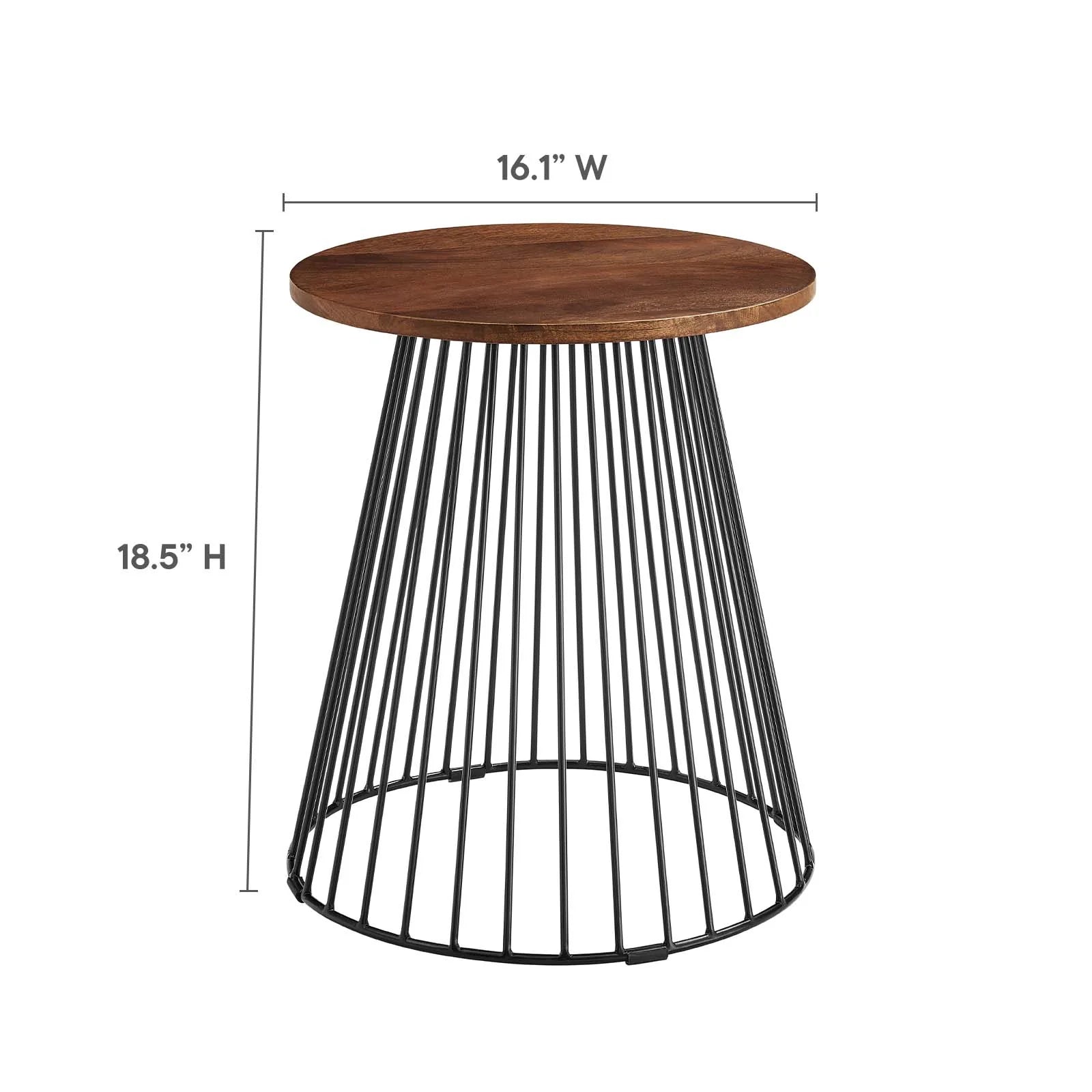 Mesa lateral redonda de madera y metal Percy dimensiones.