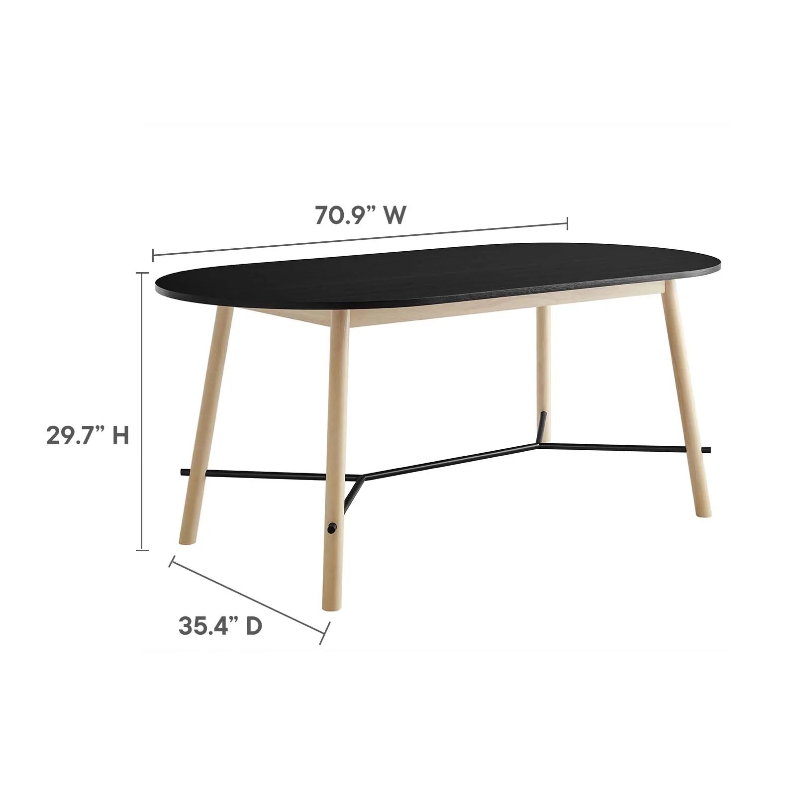 Mesa ovalada de comedor de 71” Gian dimensiones.