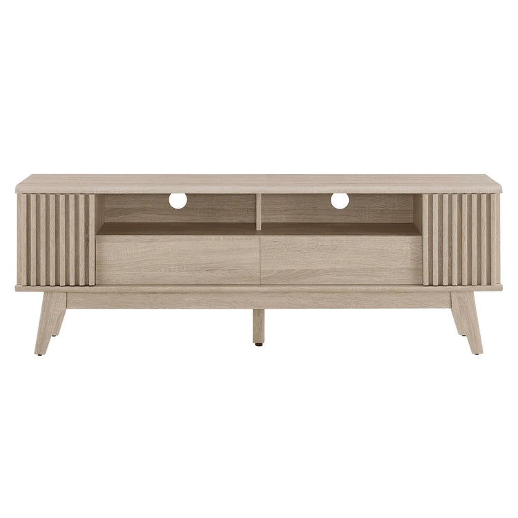 Mueble de 60" para TV con almacenamiento Falcon color roble de frente.