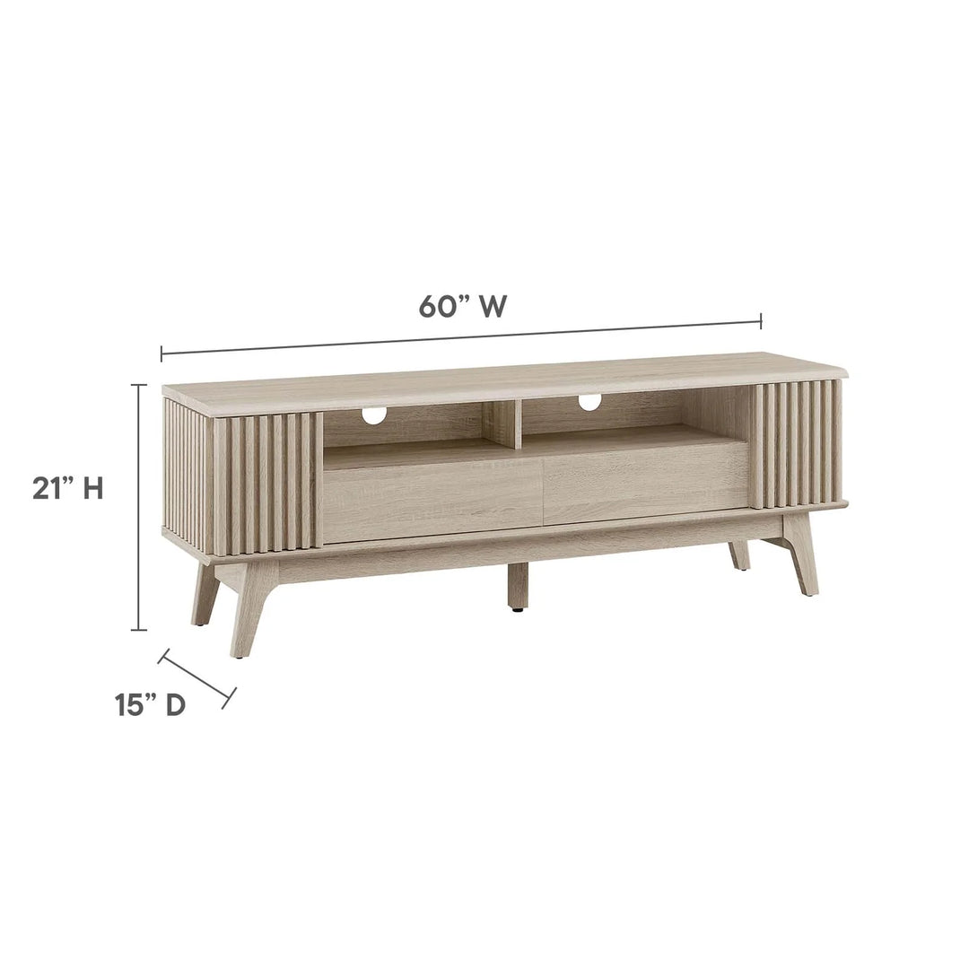 Mueble de 60" para TV con almacenamiento Falcon color roble dimensiones.