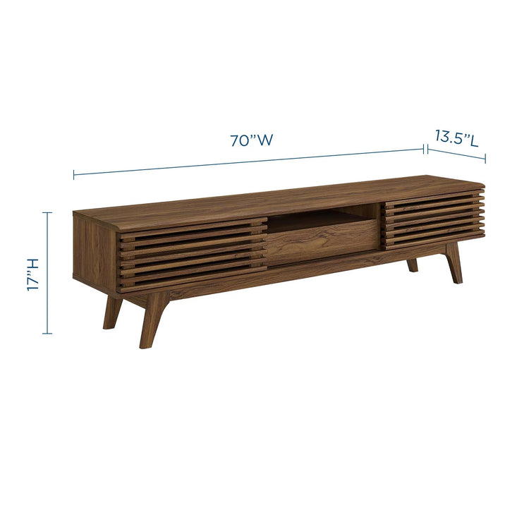 Mueble de 70” para TV Niklas color nogal dimensiones.