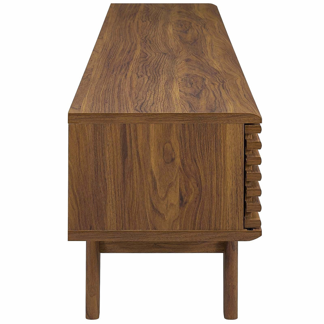 Mueble de 70” para TV Niklas color nogal de lado.