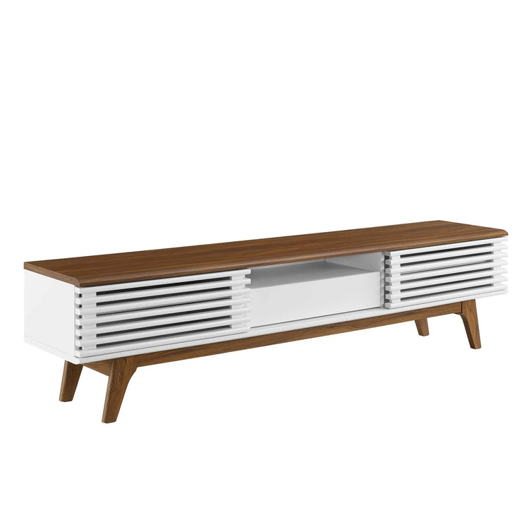 Mueble de 70” para TV Niklas color nogal y blanco.