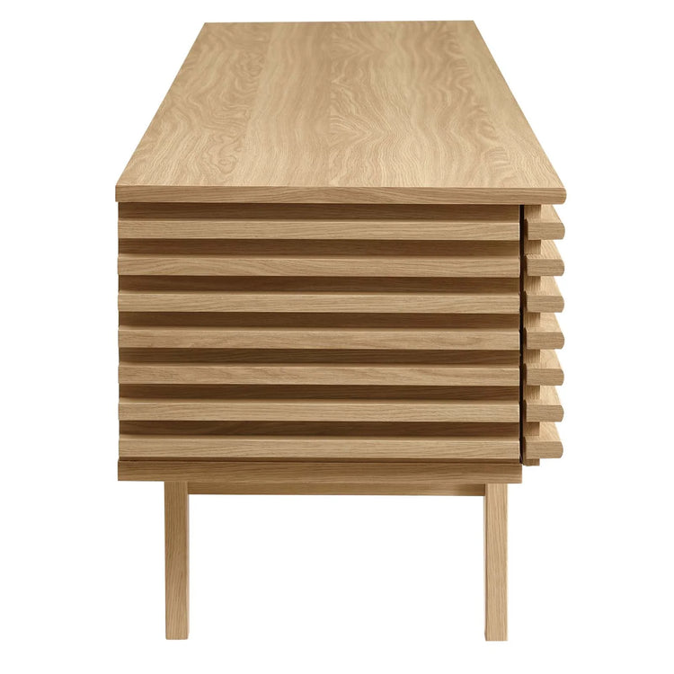 Mueble de 71” para TV Niklas color roble de lado.