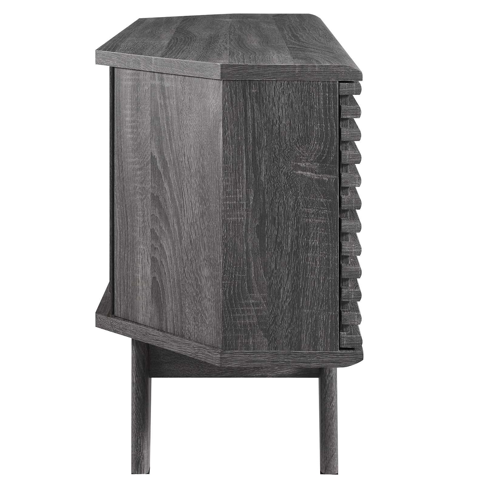 Mueble esquinero de 46” para TV Niklas color negro de lado.