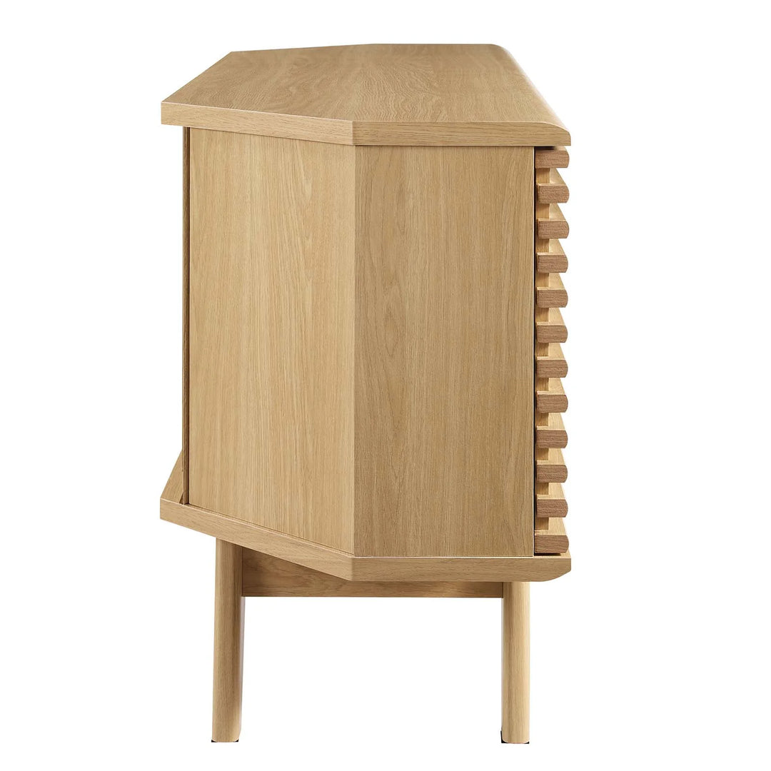 Mueble esquinero de 46” para TV Niklas color roble de lado.
