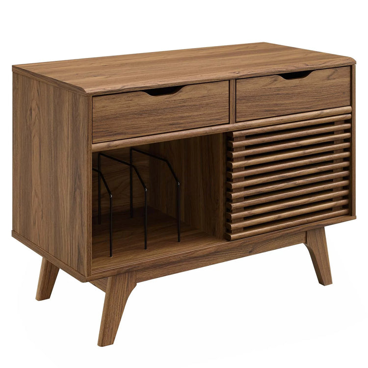 Mueble grande de exhibición de discos de vinilo Niklas color nogal.