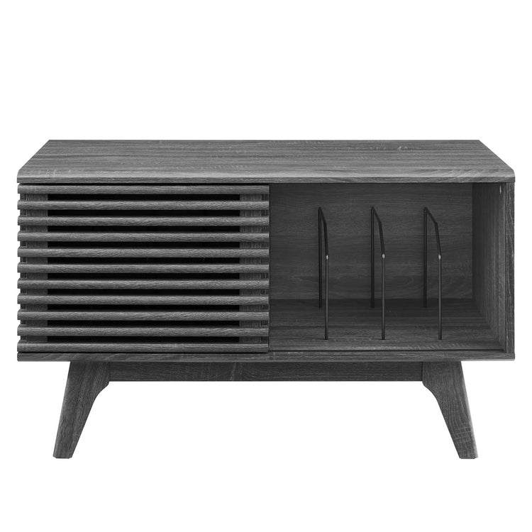 Mueble mediano de exhibición de discos de vinilo Niklas color negro de frente.