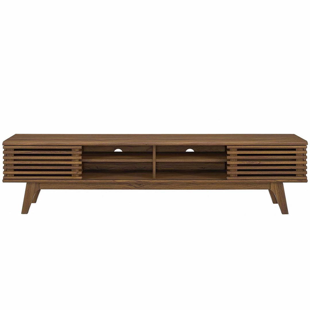 Mueble multimedia de 70” para TV Niklas color nogal de frente.