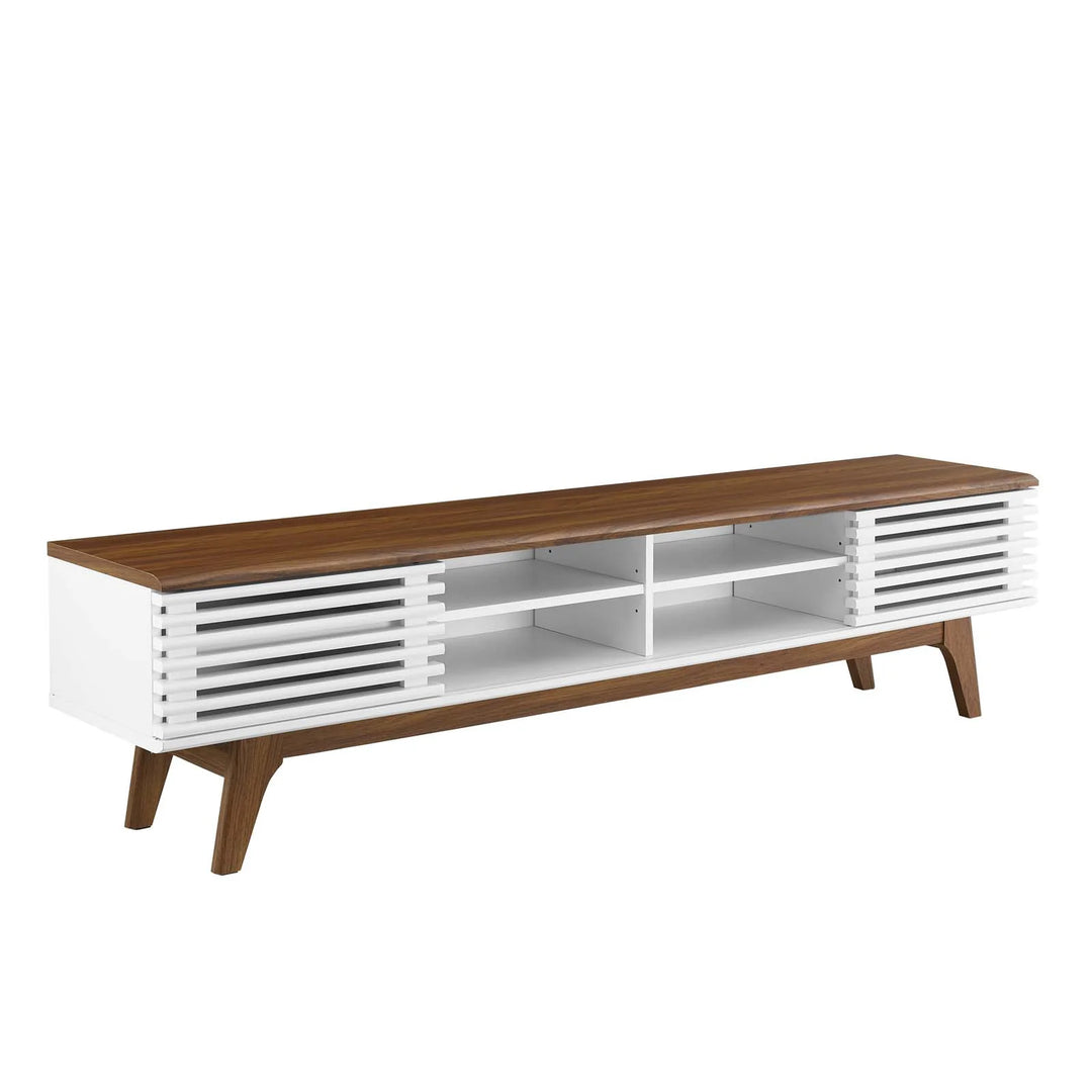 Mueble multimedia de 70” para TV Niklas color nogal y blanco.