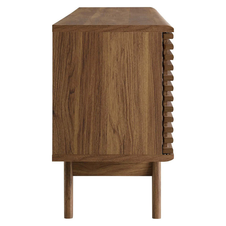Mueble multimedia de 71” para TV Niklas color nogal de lado.