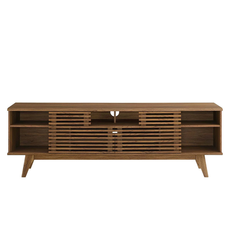 Mueble multimedia de 71” para TV Niklas color nogal de frente.