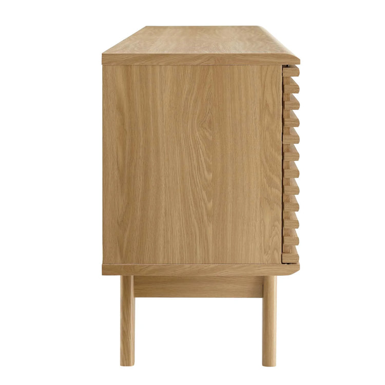 Mueble multimedia de 71” para TV Niklas color roble de lado.