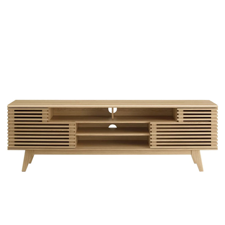Mueble multimedia de 71” para TV Niklas color roble de frente.