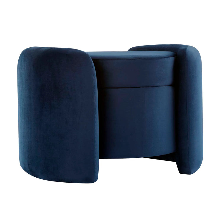 Ottoman de terciopelo azul con almacenamiento Raga.