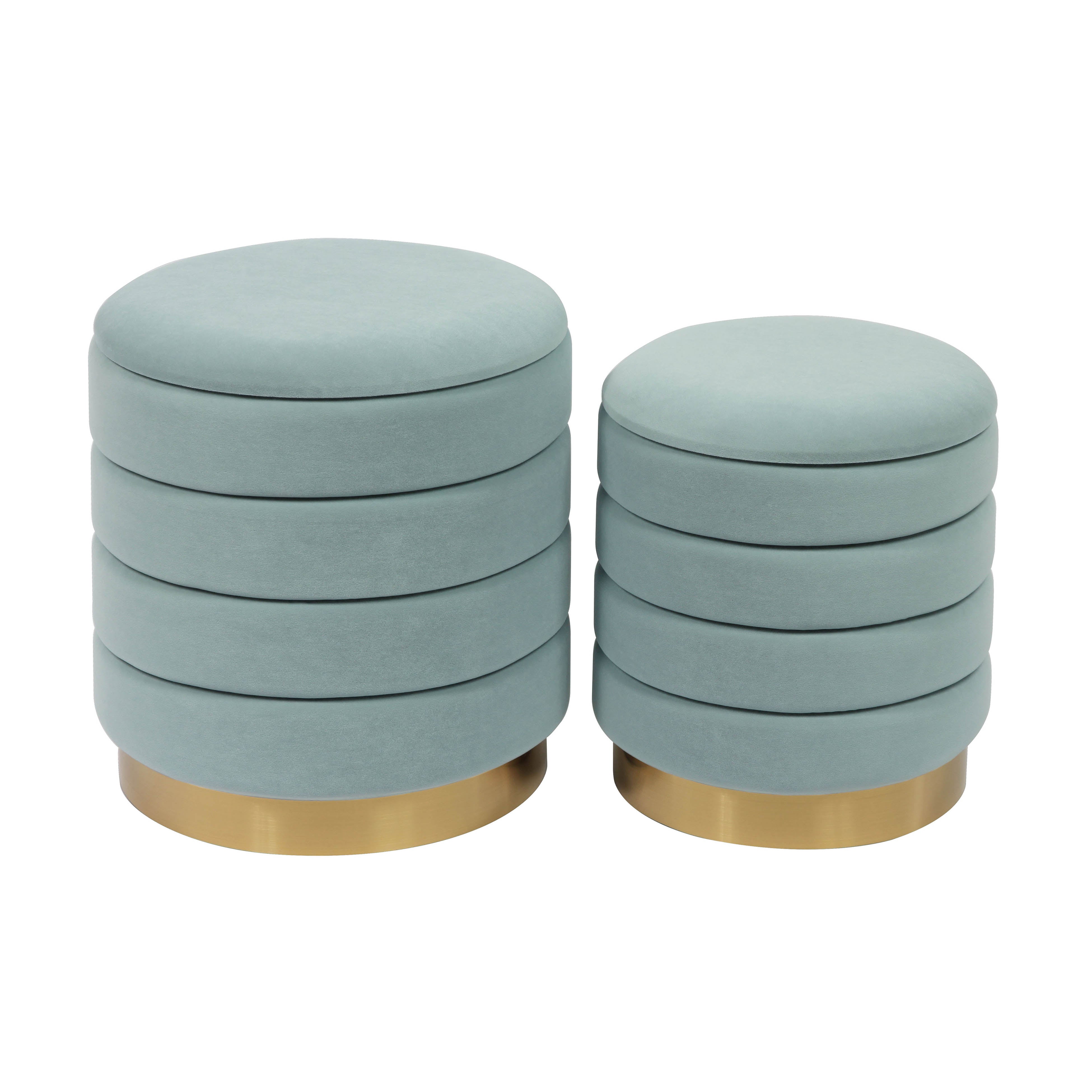 Ottoman con almacenaje Kaia - juego de 2 color azul mar.