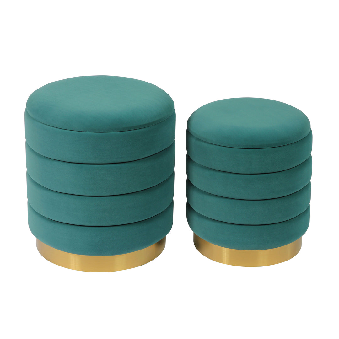 Ottoman con almacenaje Kaia - juego de 2 color verde azulado.