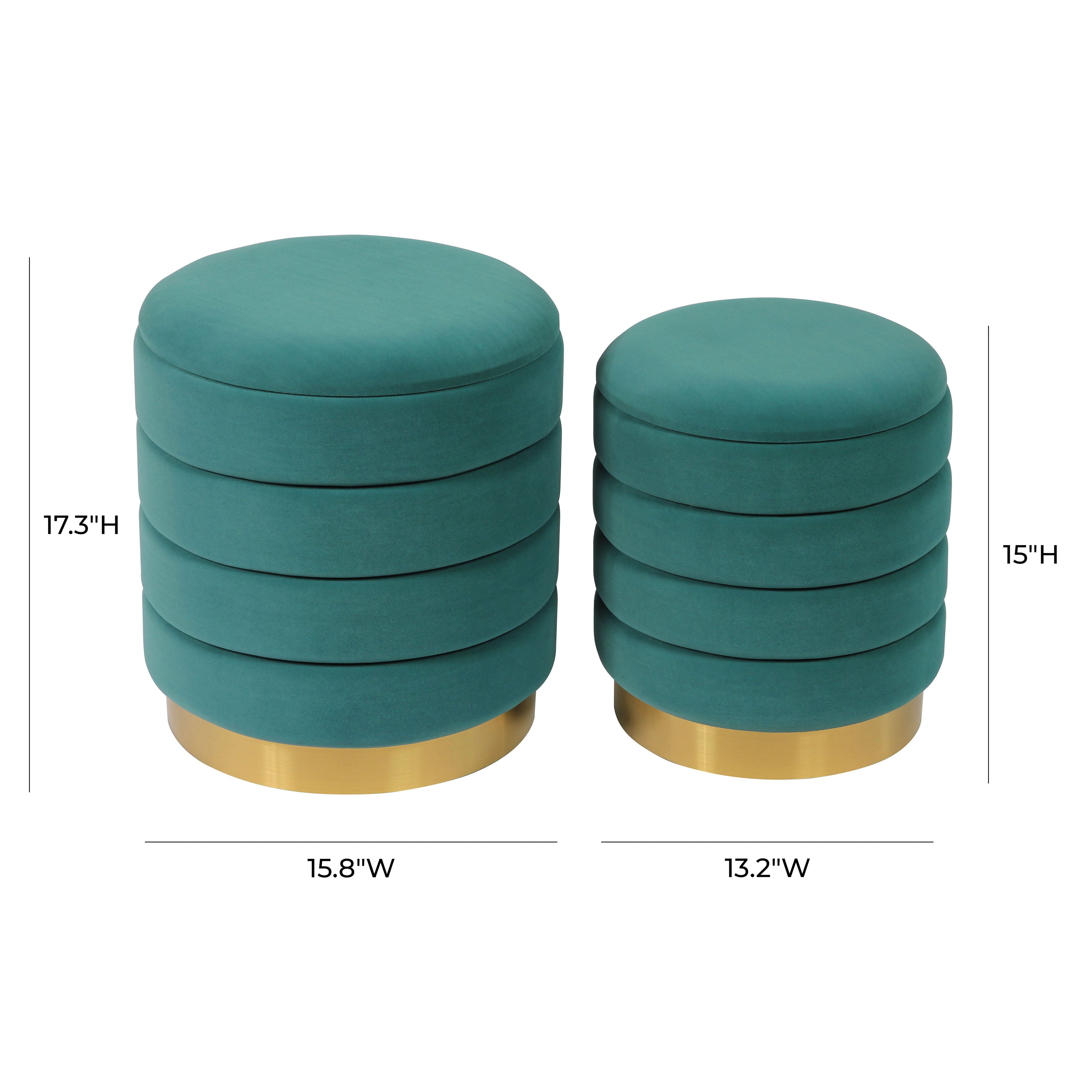 Ottoman con almacenaje Kaia - juego de 2 color verde azulado dimensiones.