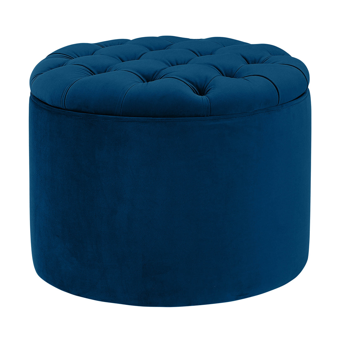 Ottoman con almacenaje de terciopelo Celyan color azul marino.