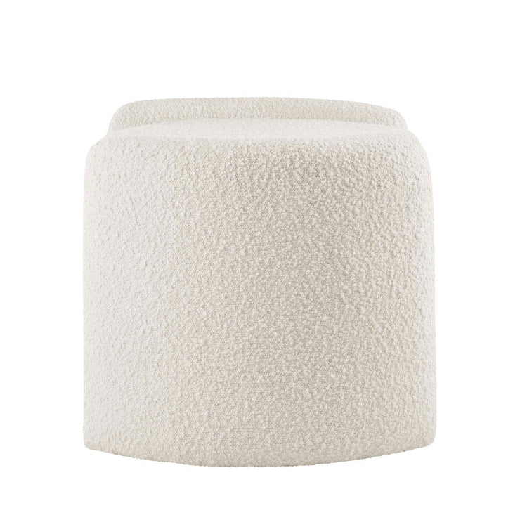 Ottoman de Boucle crema con almacenamiento Raga de lado.