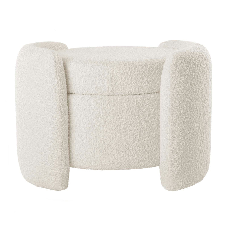 Ottoman de Boucle crema con almacenamiento Raga de frente.