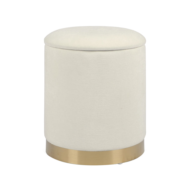 Ottoman de chenilla con almacenamiento Parisa color crema y dorado.