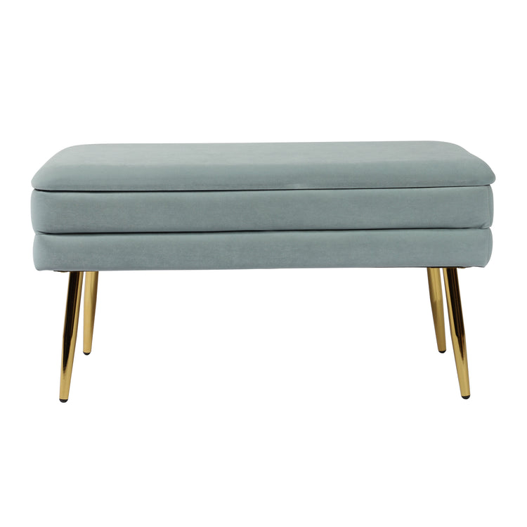 Ottoman estilo banca con almacenaje Tayo de terciopelo color azul.