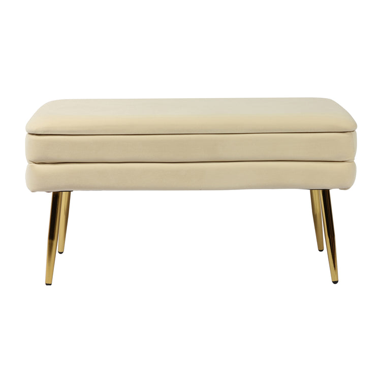 Ottoman estilo banca con almacenaje Tayo de terciopelo color crema.
