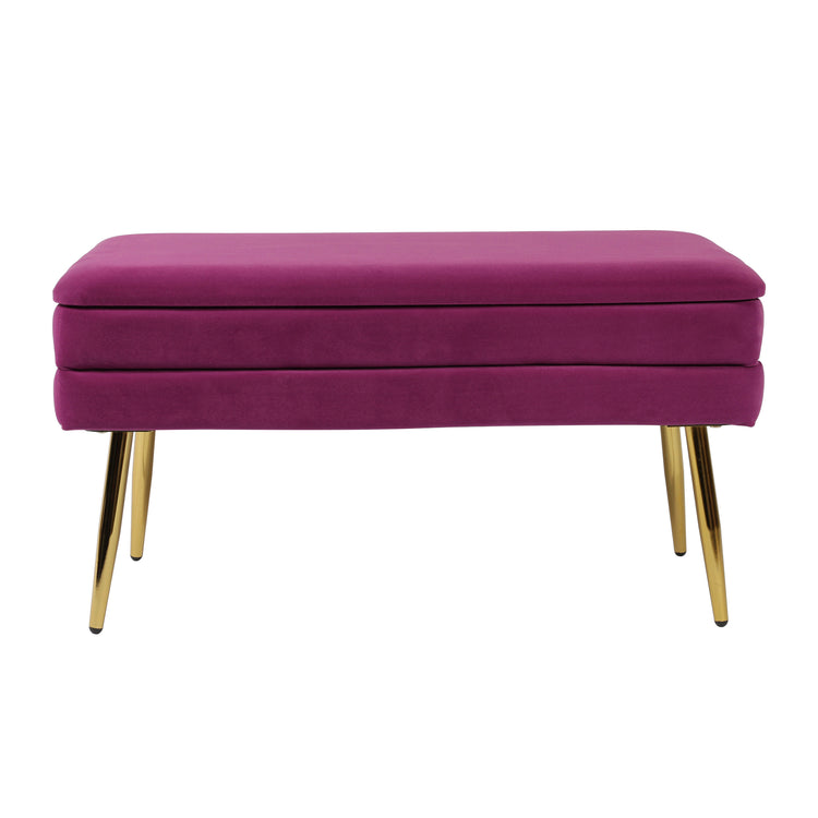 Ottoman estilo banca con almacenaje Tayo de terciopelo color morado.