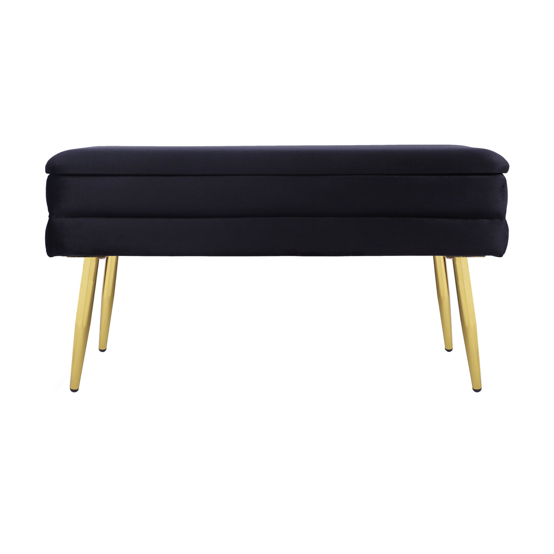 Ottoman estilo banca con almacenaje Tayo de terciopelo color negro.