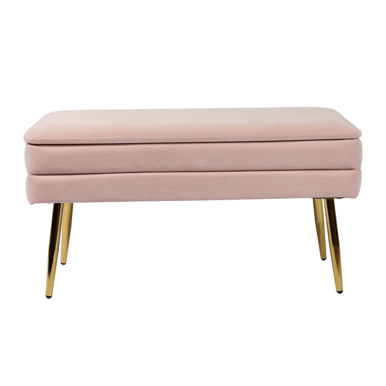 Ottoman estilo banca con almacenaje Tayo de terciopelo color rosa.