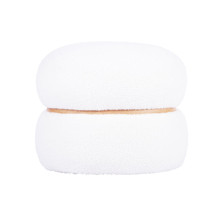 Ottoman ovalado Bonlux de piel de oveja vegana blanca.