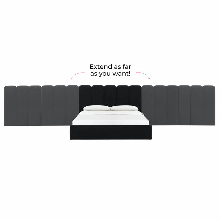 Par de alas para cama Queen o King Edessa terciopelo negro expandible.