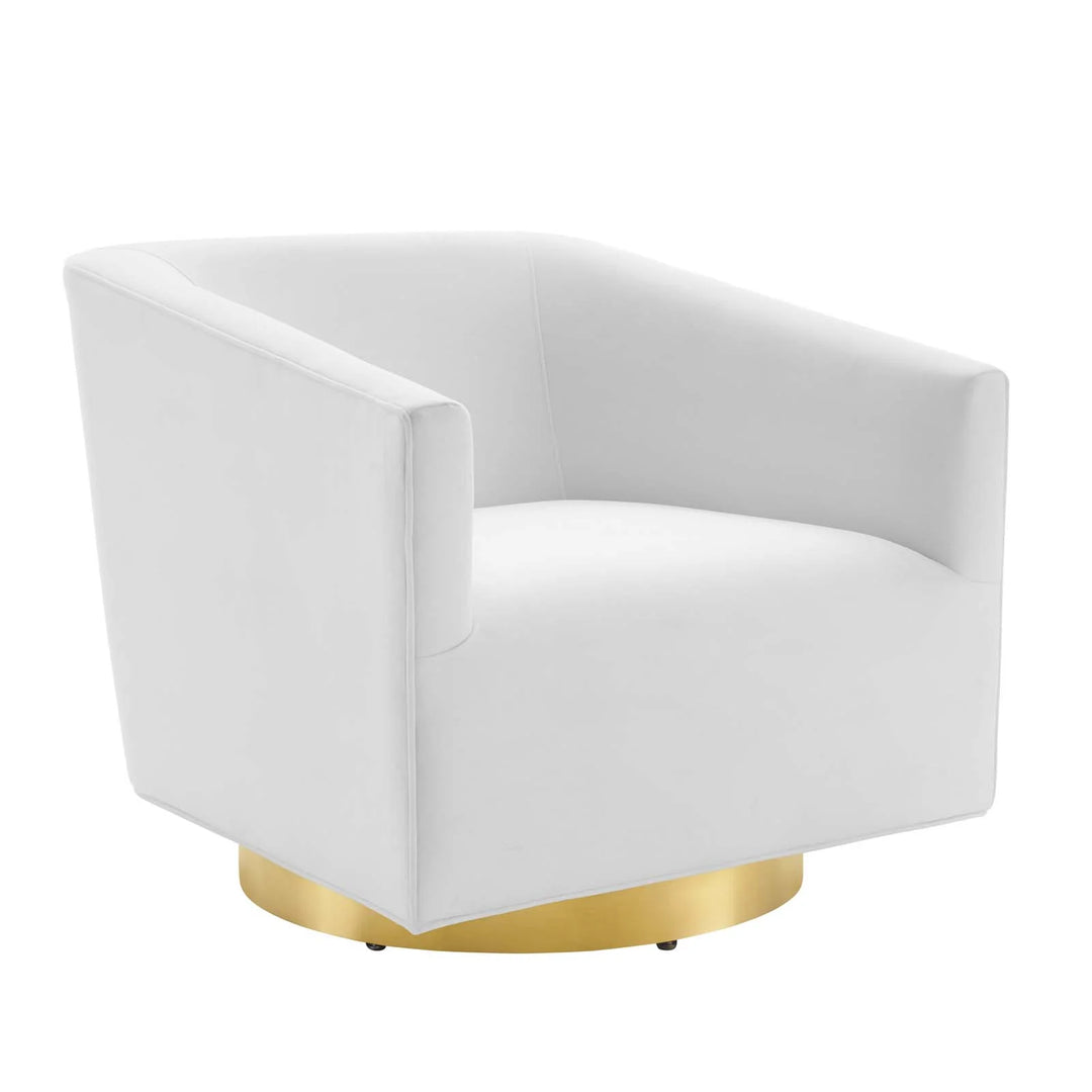 Silla de acento giratoria de terciopelo Eliar blanco con dorado cepillado.