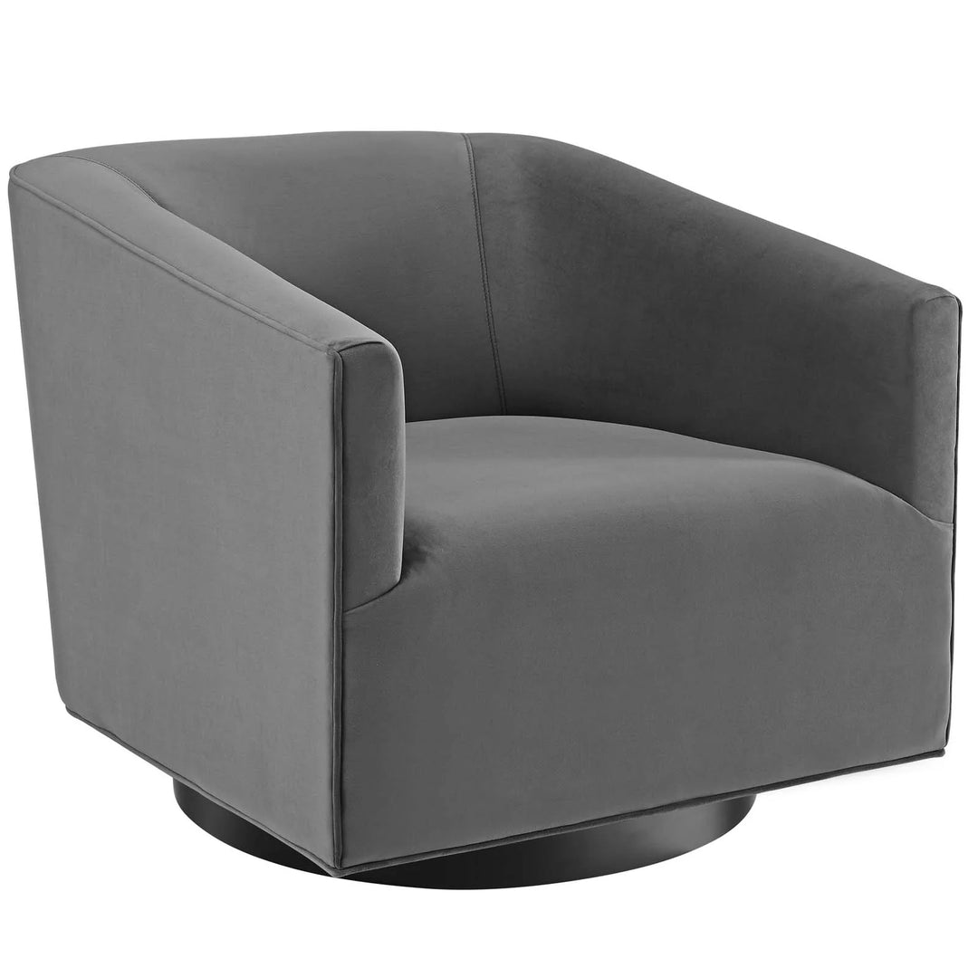 Silla de acento giratoria de terciopelo Eliar gris con negro satinado.