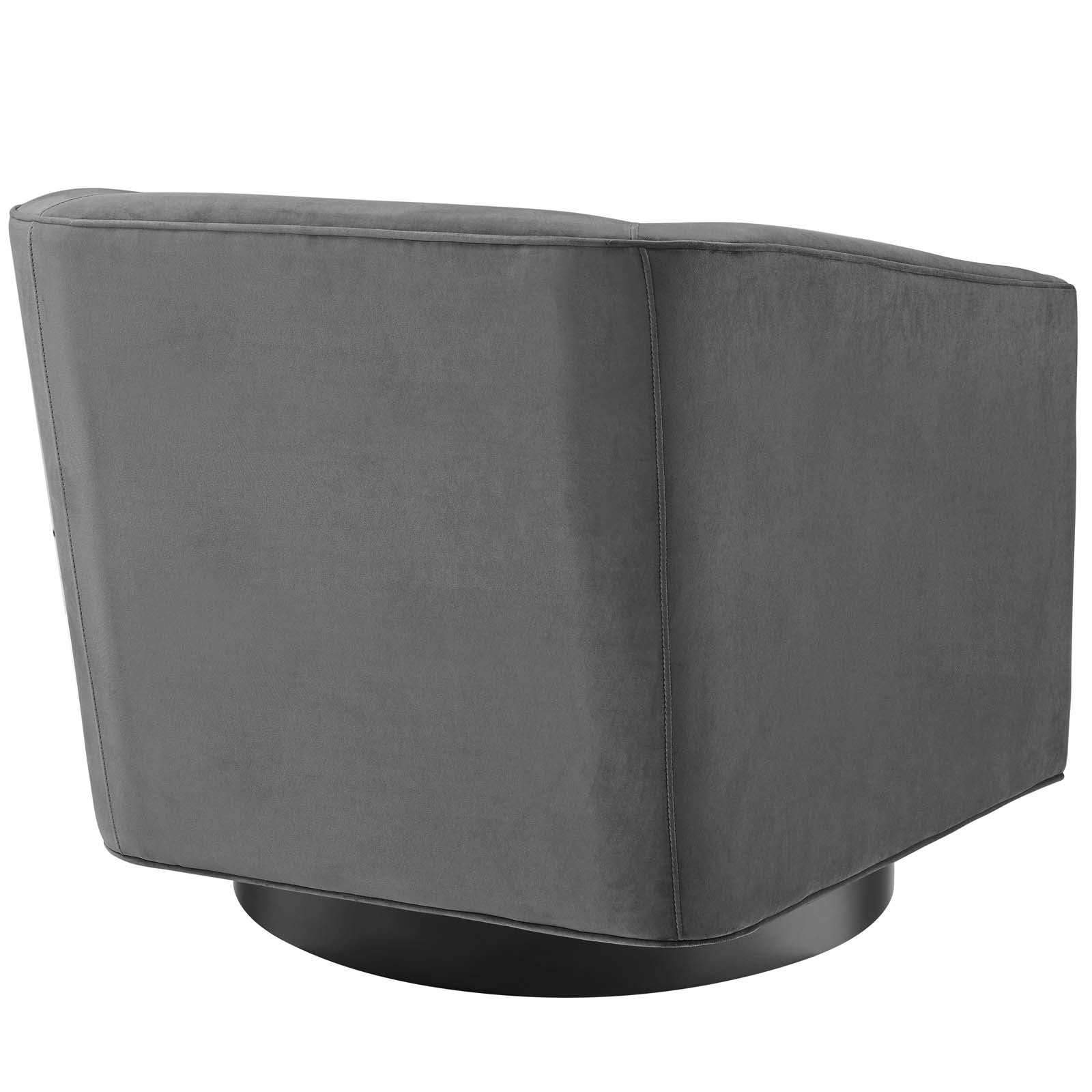 Silla de acento giratoria de terciopelo Eliar gris con negro satinado de espaldas.