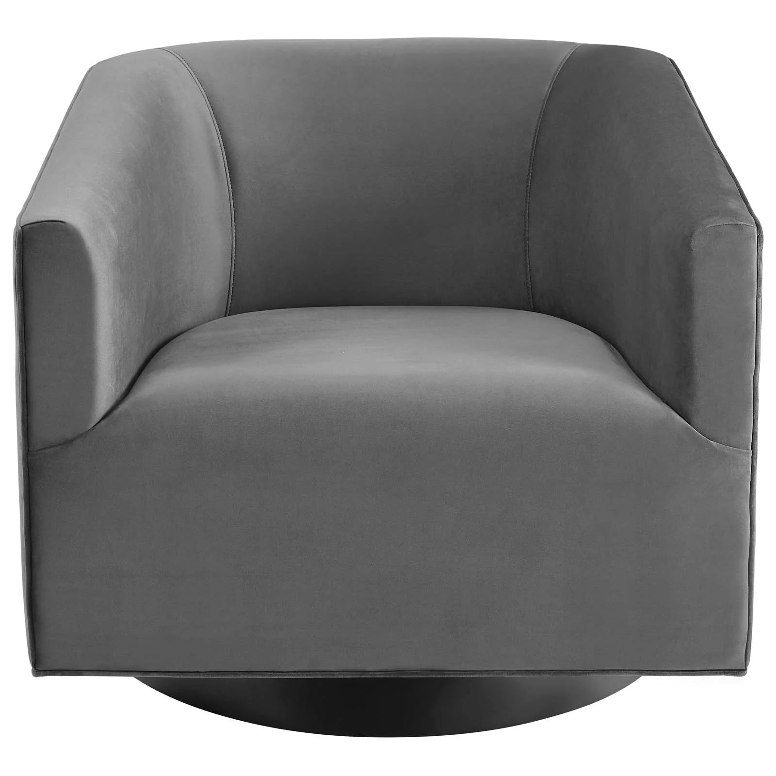 Silla de acento giratoria de terciopelo Eliar gris con negro satinado de frente.