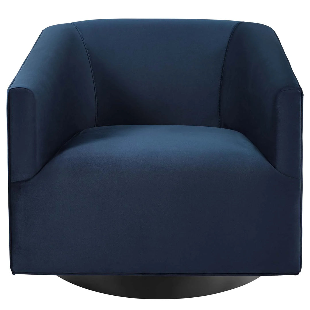 Silla de acento giratoria de terciopelo Eliar azul con negro satinado de frente.