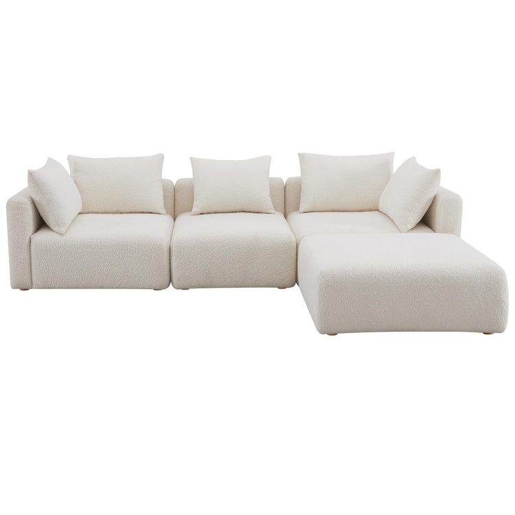 Seccional modular de 4 piezas Emory de boucle color crema.