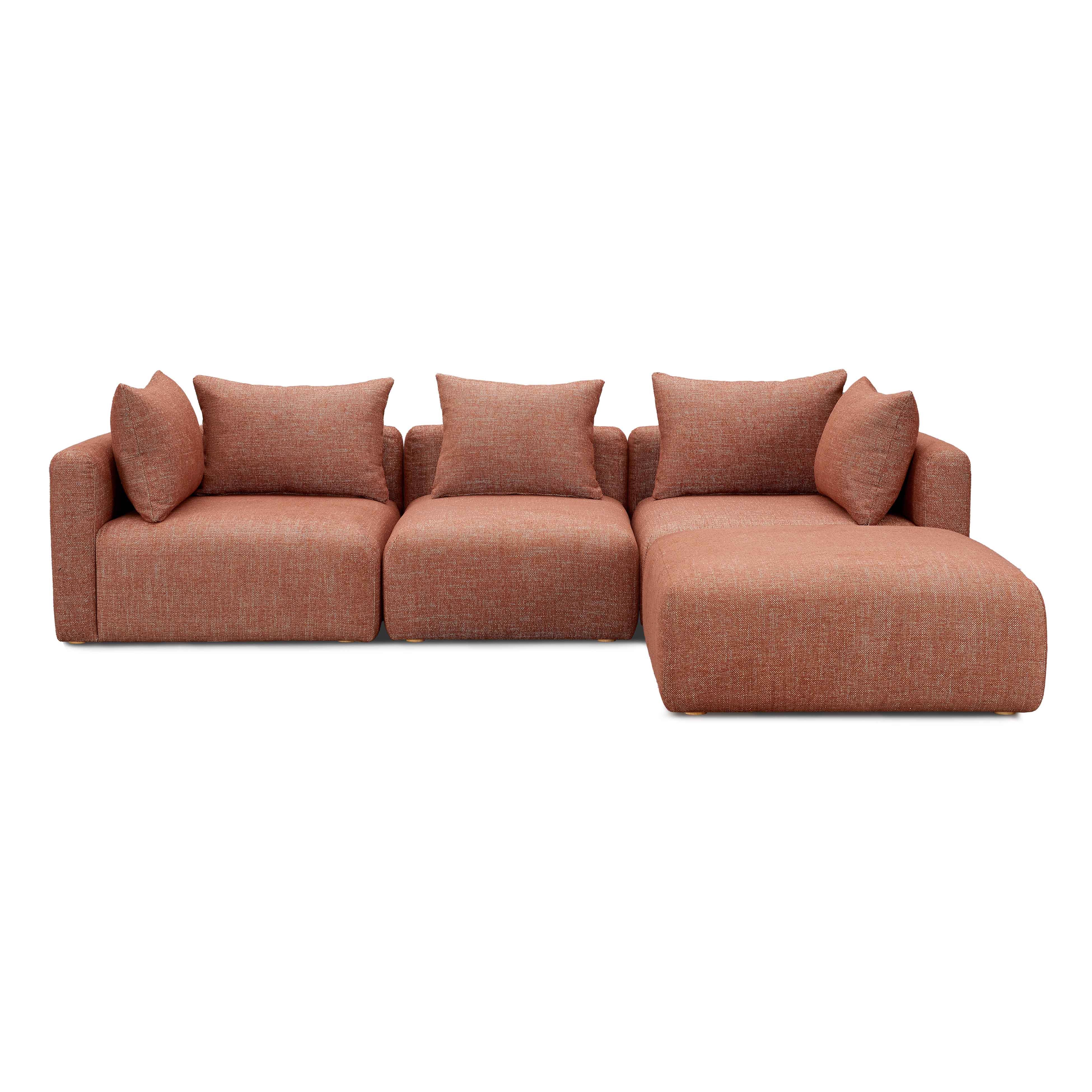 Seccional modular de 4 piezas Emory de tela texturizada gruesa color rojo.