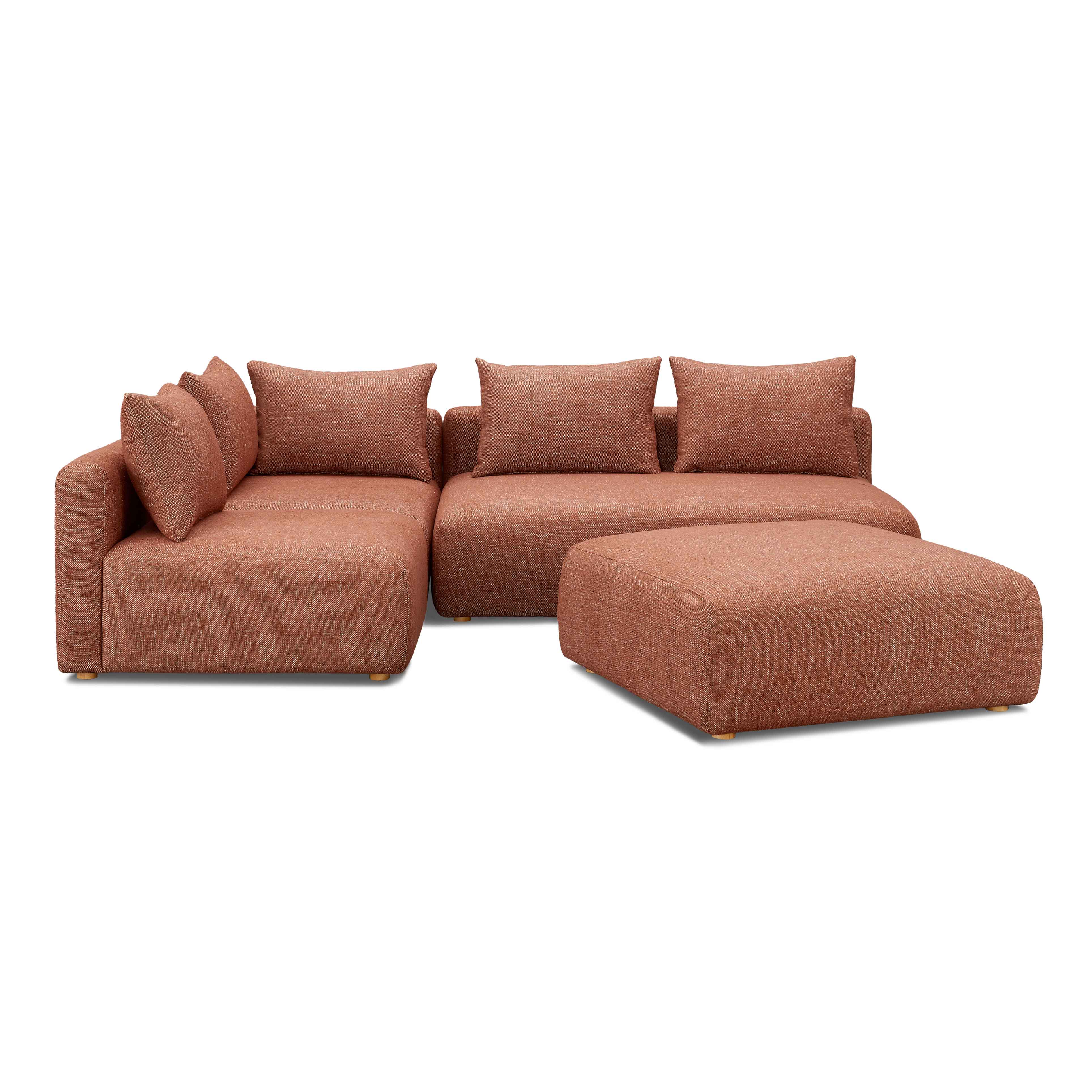 Seccional modular de 4 piezas Emory sin descansabrazos de tela texturizada gruesa color rojo.