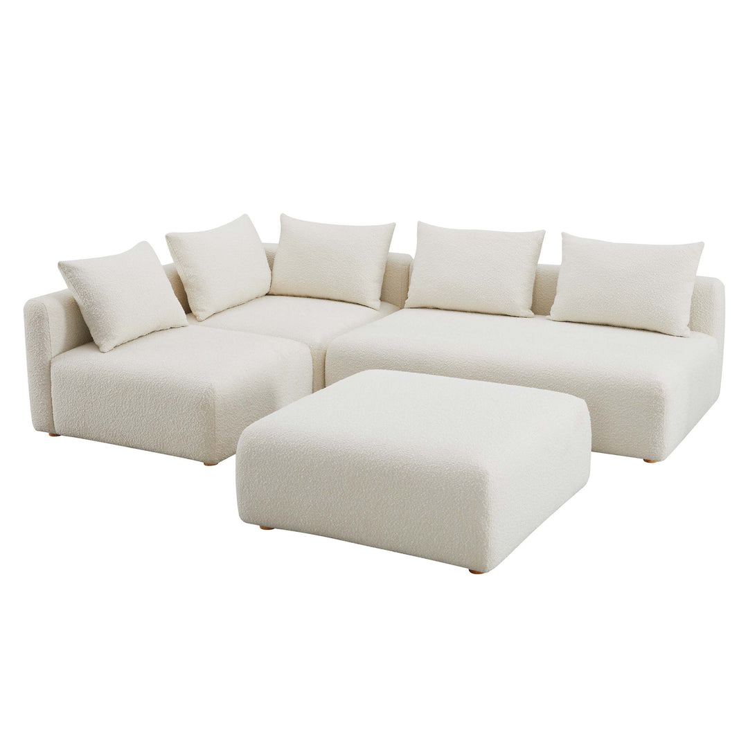 Seccional modular de 4 piezas Emory sin descansabrazos de boucle color crema.