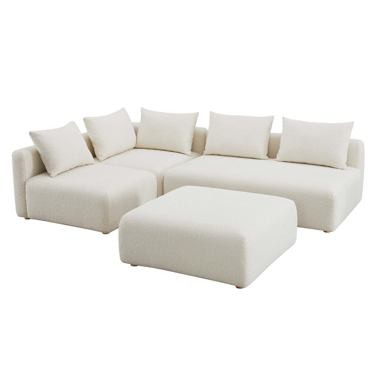 Seccional modular de 4 piezas Emory sin descansabrazos de boucle color crema.