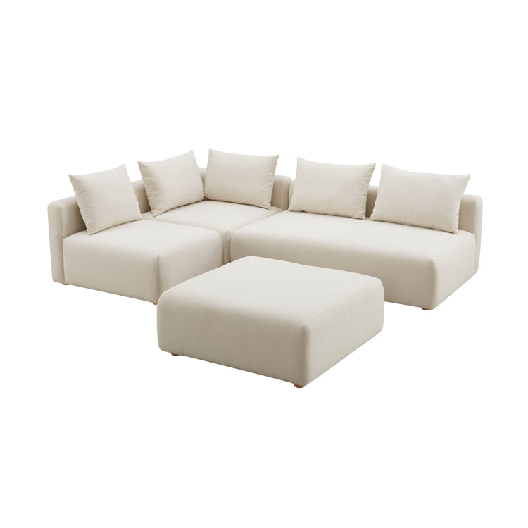 Seccional modular de 4 piezas Emory sin descansabrazos de lino color crema.