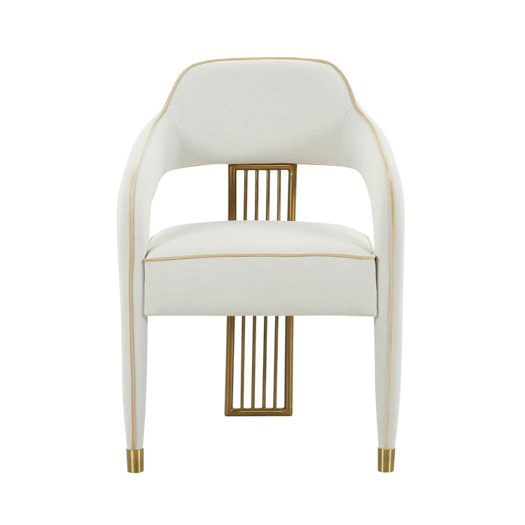 Silla de Lino crema para comedor Cullen de frente.