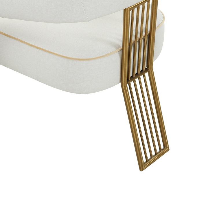 Silla de Lino crema para comedor Cullen con base de acero inoxidable dorado.